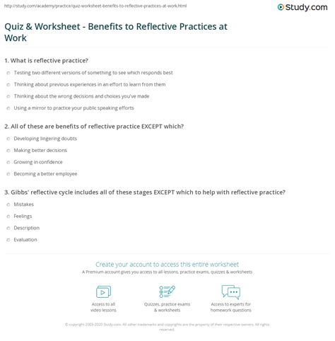 Quiz And Worksheet Benefits To Reflective Practices At Work