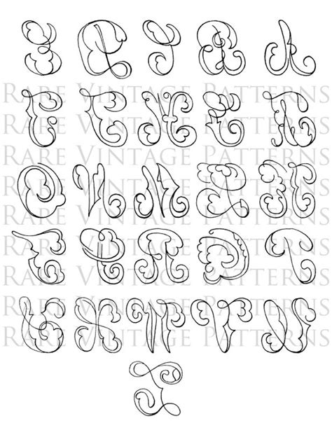 Fancy Script Alphabet Stencil A To Z Initials On One A4 Page 4 Etsy