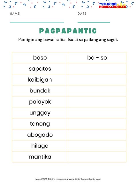 Pagpapantig Free Filipino Worksheets Set 2 — The Filipino Homeschooler