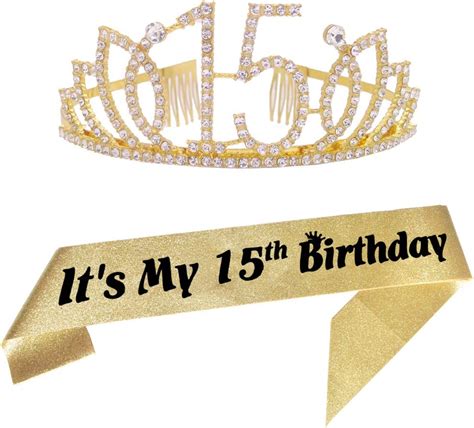 Buy 15th Gold Birthday Tiara And Sash Happy 15th Birthday Party