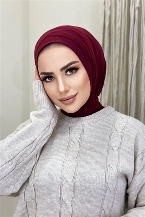 Moda Mevsimi Çıt Çıt Hazır Eşarp Çıtçıtlı Hijab Hazır Eşarp Bordo