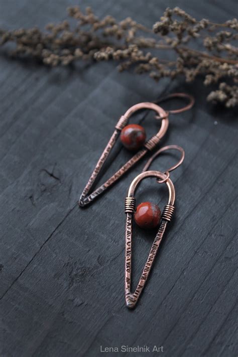 Jasper Earrings Wire Wrapped Earrings Copper Earrings Wire Etsy