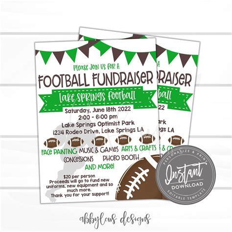 Editable Football Fundraiser Flyer Football Fundraiser Etsy