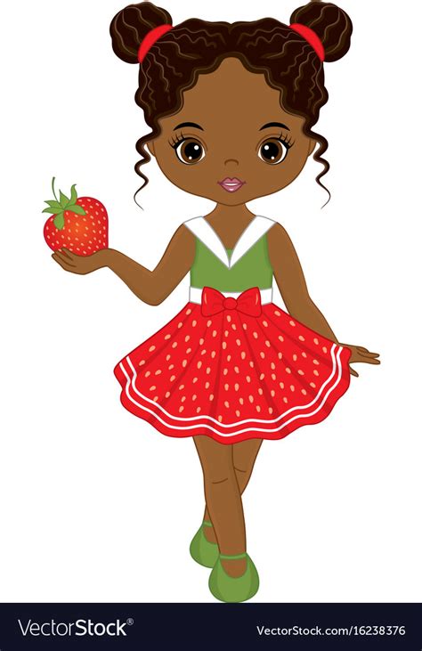 Cute African American Girl With Strawberry Vector Image