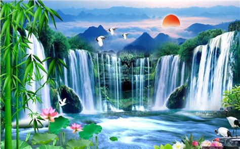 3d Wallpapers Beautiful Scenery Wallpapers Landscape Waterfall Bamboo