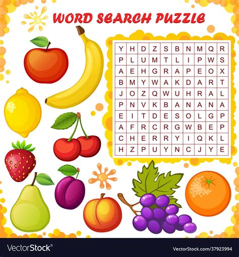 Word Search Puzzle Fruits Education Game Vector Image Sexiz Pix