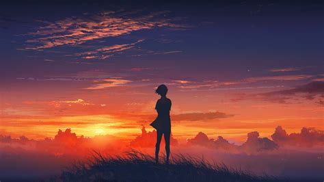 Anime Nature Sunset Sky Der Wanderer über Dem