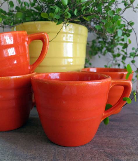 Set Of 6 Orange Coffee Cups Garden City Pottery Ceramic Etsy Garden