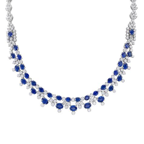 Oval Sapphire And Diamond Necklace In 18k White Gold Blue Nile Ca