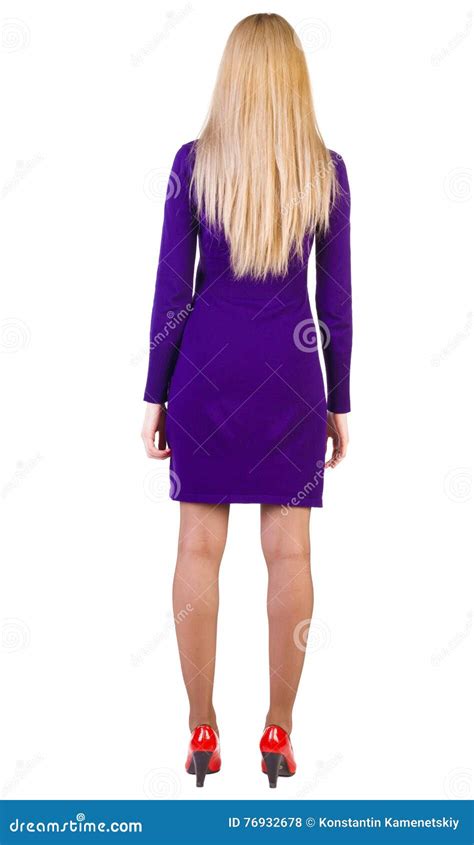 Back View Of Standing Beautiful Blonde Woman Stock Photo Image Of