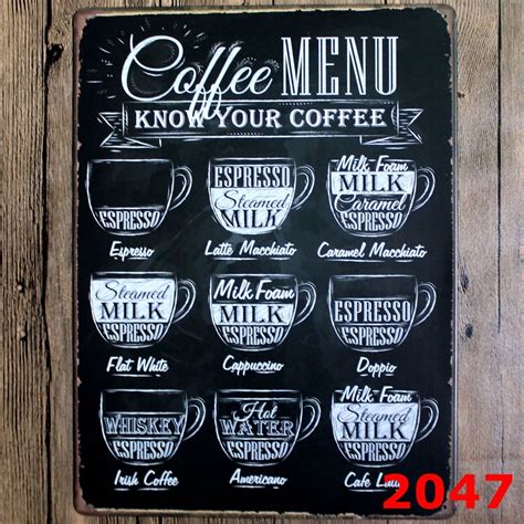 30x40cm Vintage Coffee Menu Tin Sign For Wall Decor Coffee Store Decor