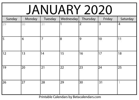 Download January 2020 Calendar Template Free Calendars 2021