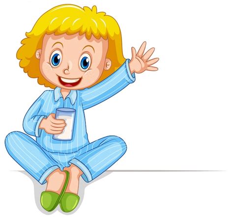 Little Girl In Pajamas Holding Glass Of Milk Vector Free Download