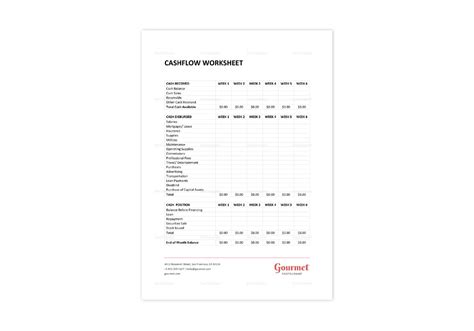 Restaurant Weekly Cash Flow Worksheet Template In Word Excel Apple