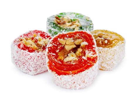 Premium Photo Colorful Turkish Delight With Nuts In Powdered Sugar