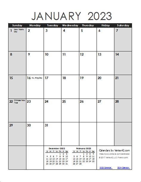 Free Blank Calendar 2023 Printable Monthly Calendar With Holidays