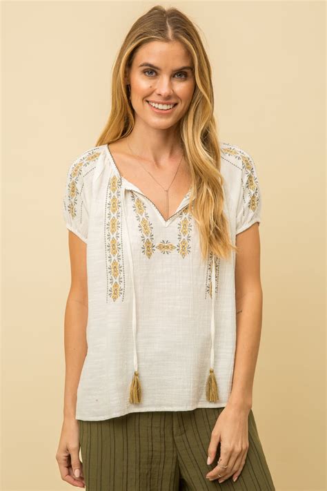 Embroidered Peasant Top Jade