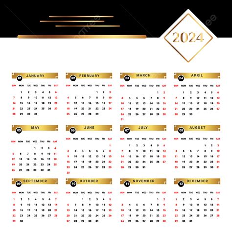 Calendario Dorado Y Negro 2024 Con Diseño Geométrico Vector Png