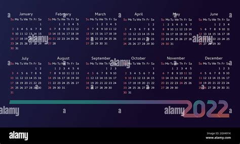 Calendar 2022 Creative Colored Lines Design Vector Illustration