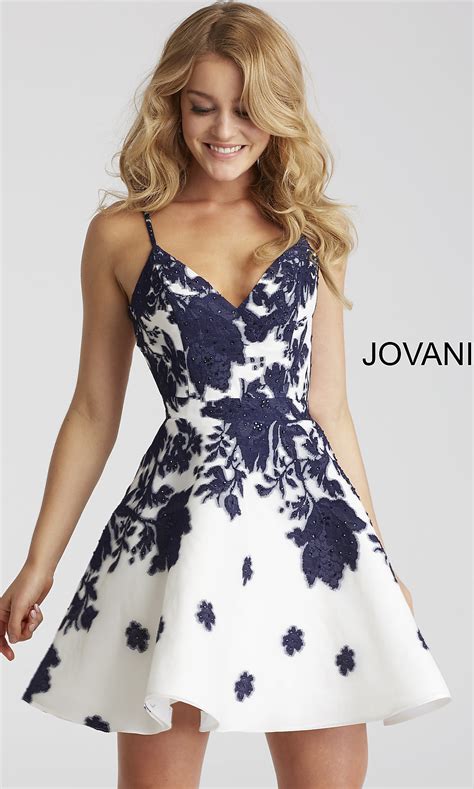 Jovani Floral Print Ivory White Short Prom Dress