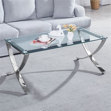 Vienna Clear Glass Coffee Table With Angular Chrome Legs Furniture In