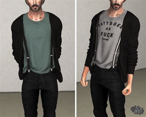 T Shirt With Suspenders Cardigan Sims 4 Men Clothing Sims 4 Male