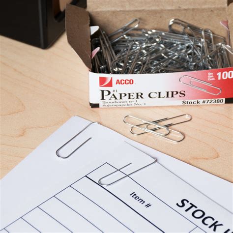 Acco 72380 Silver Smooth Finish 100 Count 1 Standard Paper Clips 10box