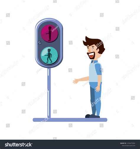 Young Man Traffic Light Pedestrian Stock Vector Royalty Free 1259475982