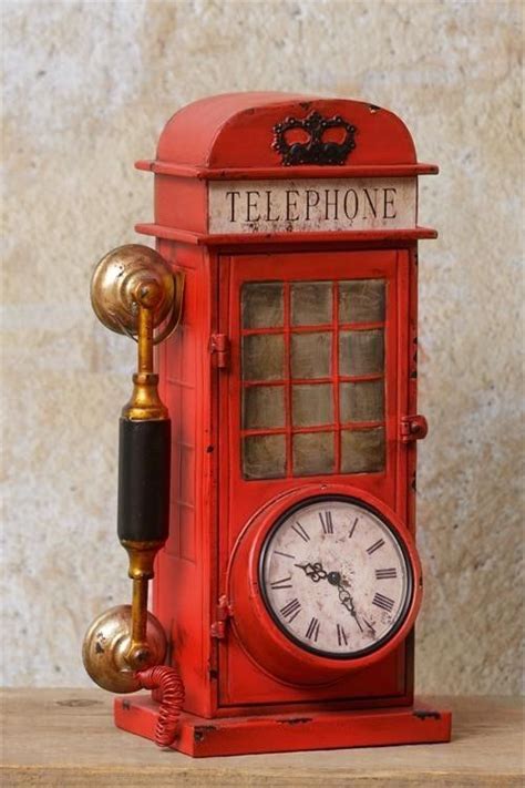 Desk Mantel And Shelf Clocks 175753 Vintage Style Red Telephone Booth