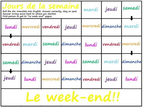 French Days Of The Week Printable