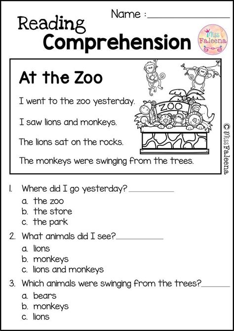 Free Reading Comprehension First Grade Reading Comprehension Reading