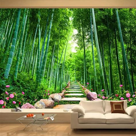 Custom Photo Wallpaper 3d Green Forest Bamboo Nature Scenery Mural