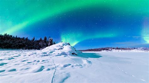 Snow Covered Field In Aurora Borealis Hd Wallpapers Hd Wallpapers