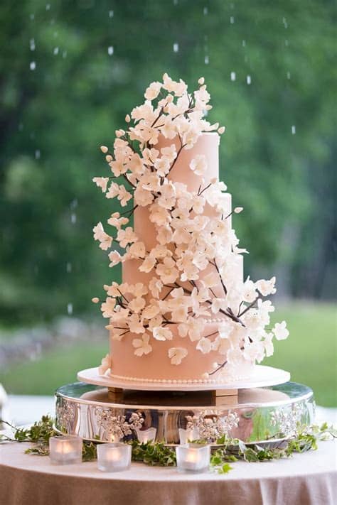 Silk cherry blossom petals make a lovely option for wedding decorating. Cakes & Desserts Photos - Cherry Blossom Wedding Cake ...