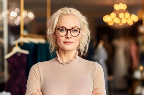 Premium Ai Image A Woman With Glasses Stands In Front Of A Store