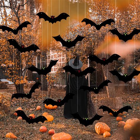 18pcs Halloween Hanging Bats Decorations Outdoor And Indoor 3d Realistic