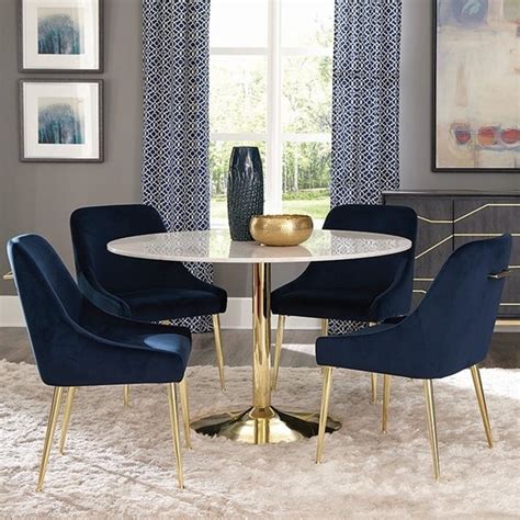 Shop Marble And Brass 5 Piece Round Dining Set With Blue