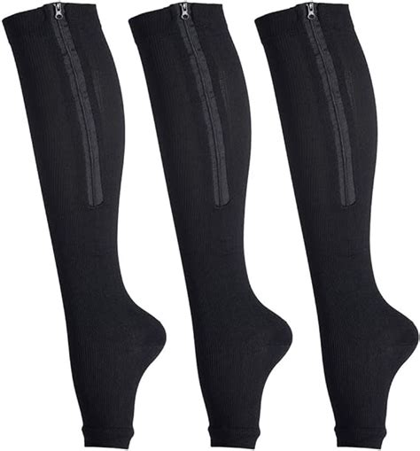 3 Pair Zipper Compression Socks 15 20 Mmhg Open Toe Toeless Knee High Zip Support Compression