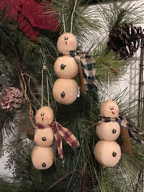 Primitive Christmas Honey And Me Mini Snowman Ornaments With Etsy