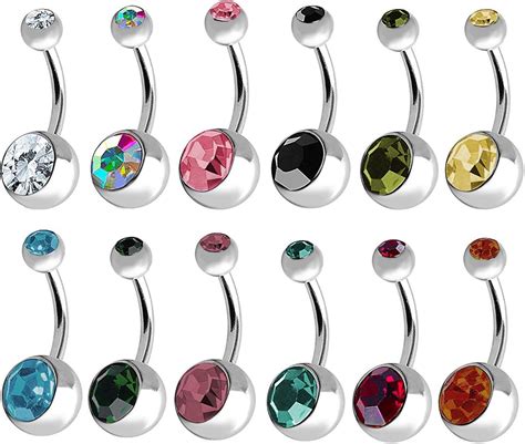 Amazon Com 12 Pcs Double Jeweled CZ Crystal Belly Button Navel Rings