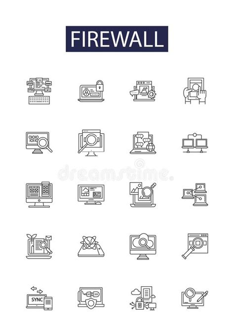 Firewall Line Vector Icons And Signs Protection Security Perimeter