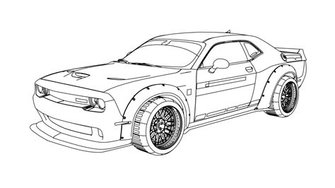 Dodge Challenger SRT Hellcat LBW 2015 Coloring Page Wecoloringpage