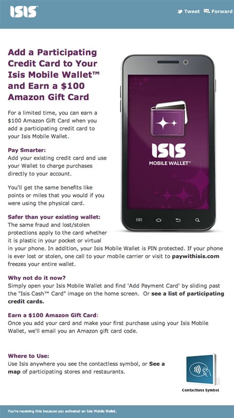 Maybe you would like to learn more about one of these? Isis Mobile Wallet Will Give You $100 Amazon Gift Card If You Add a Credit Card to Your Account ...