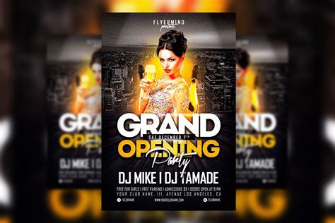Black And White Luminous Retro Grand Opening Party Flyer Template