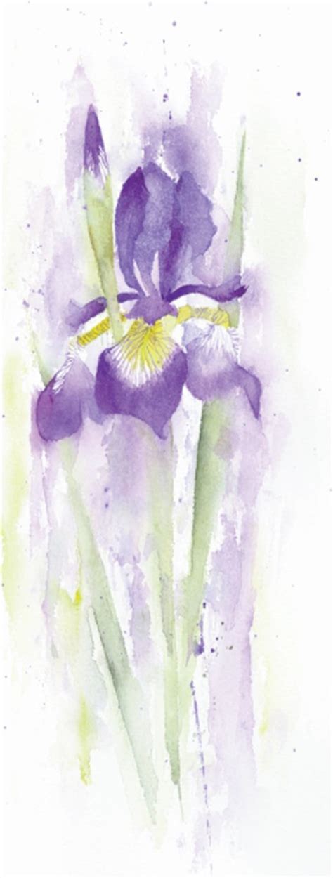 Watercolor Painting Of Purple Irises On White Paper