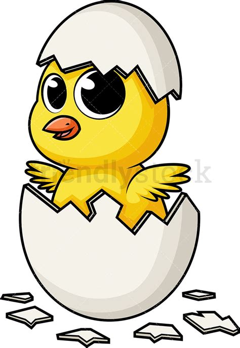 Easter Chicken Hatching Out Of Eggshell Cartoon Clipart Vector