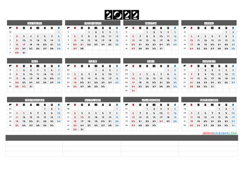 Printable 2022 Yearly Calendar With Week Numbers 6 Templates