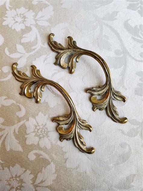 French provincial country french rococo style nightstands side | etsy. Vintage Ornate Brass Drawer Pulls Handles by Keeler Brass ...
