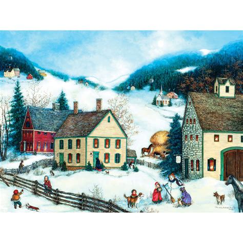 Winter Fun In Village 1000 Piece Jigsaw Puzzle Bits And