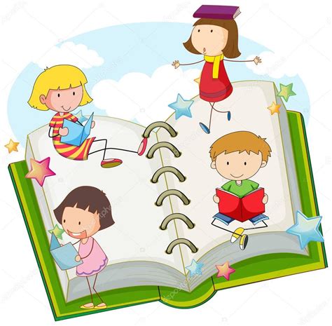 Niños Leyendo Libros Juntos — Vector De Stock © Interactimages 129319716